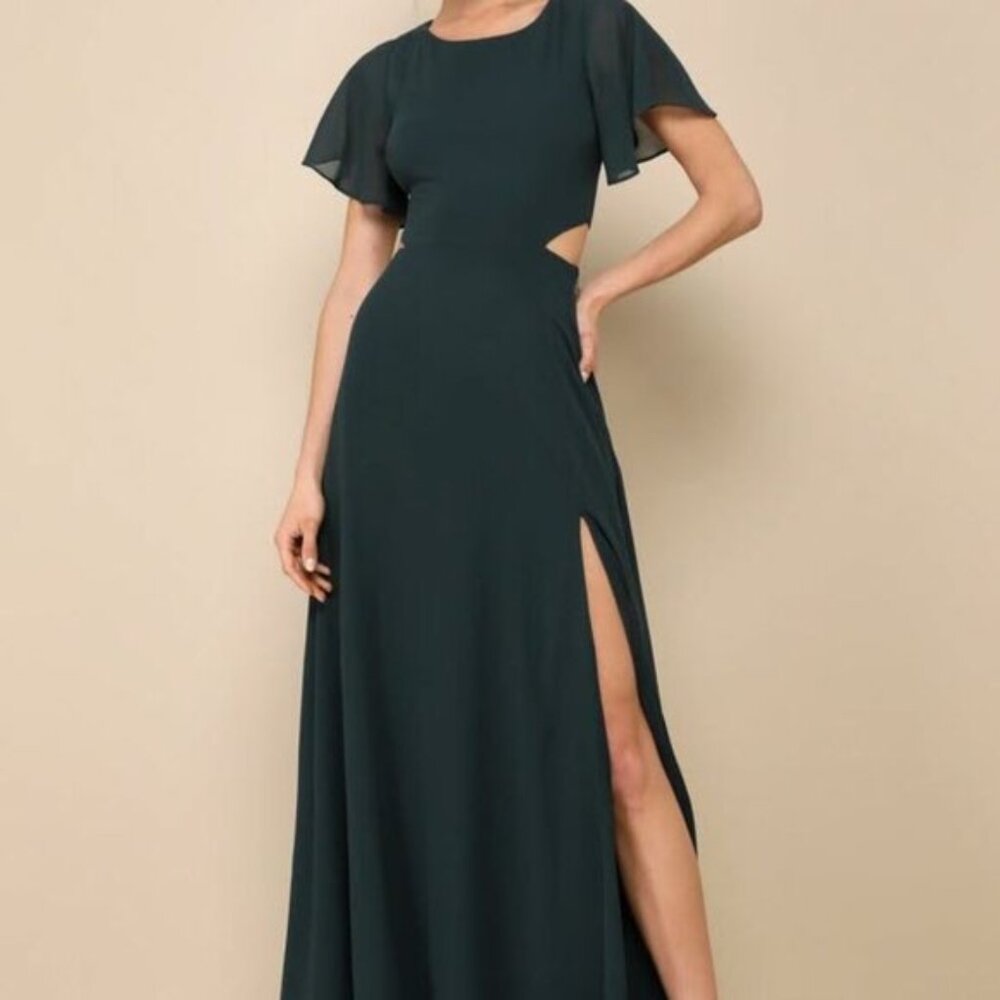 LuLu’s Garden Bliss Emerald Green Cutout Maxi Dress | Size M